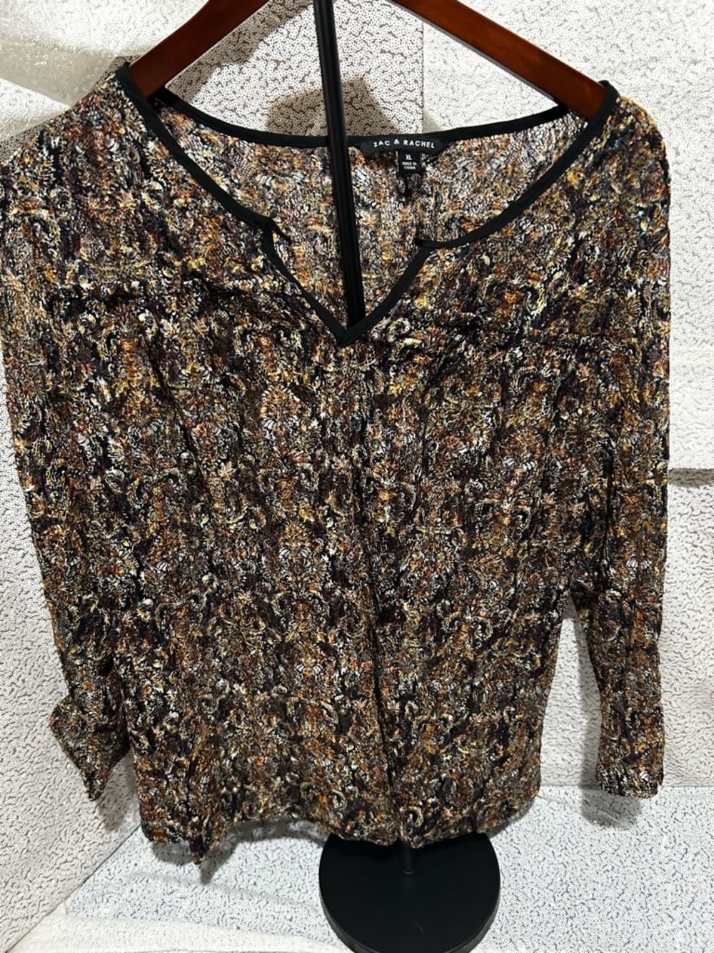 Zac & Rachel V-Neck Textured Blouse in Brown Multi